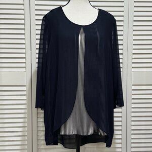 Chico’s Travelers Collection Navy Pleated Sheer Overlay Blouse – Size 3 (XL/16-1